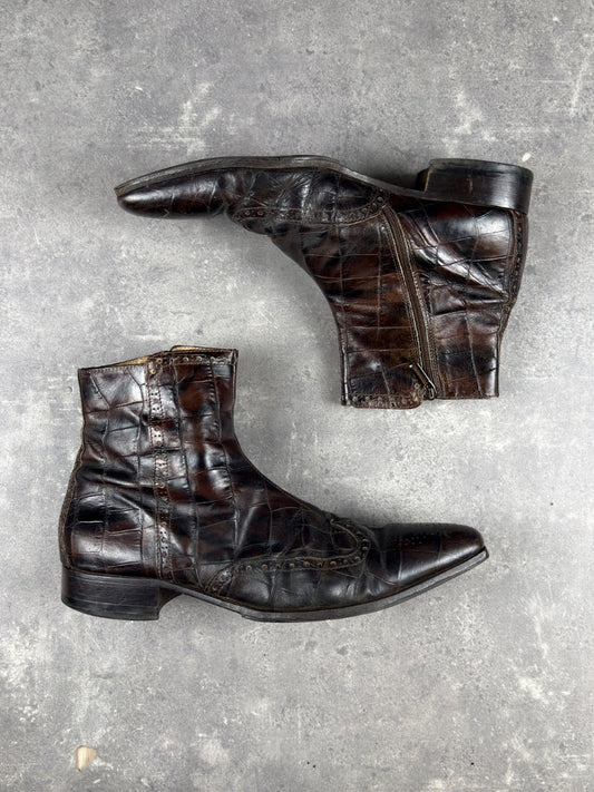 Brogue Ankle Boots mit Krokoprägung (EU:43 / US:9.5)